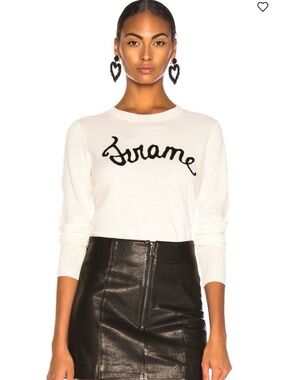 Frame Denim White Crewneck Sweater with Black Script Logo